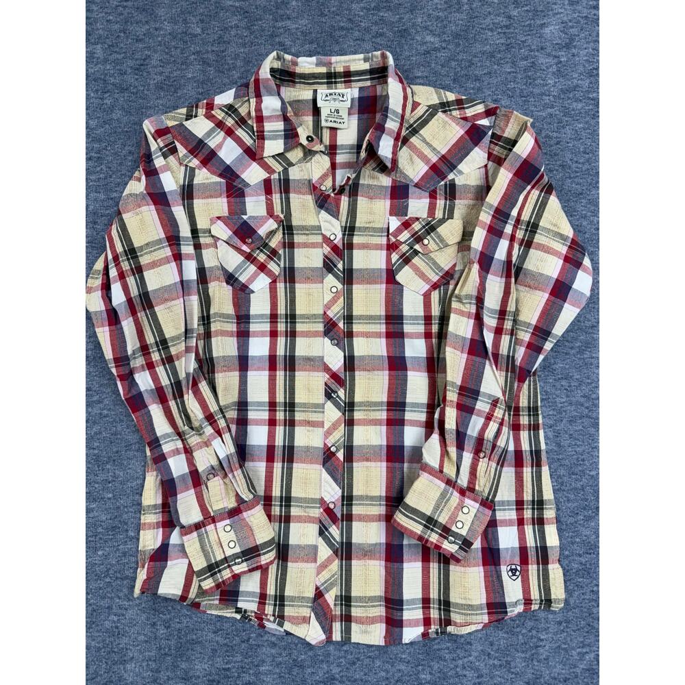 Ariat Western Pearl Snap Button Up Front Pocket Women's Plaid Shirt Size Large